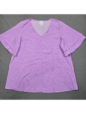 Polka Dot Lavender Flutter Sleeve Blouse XL Shopthemint Feminine